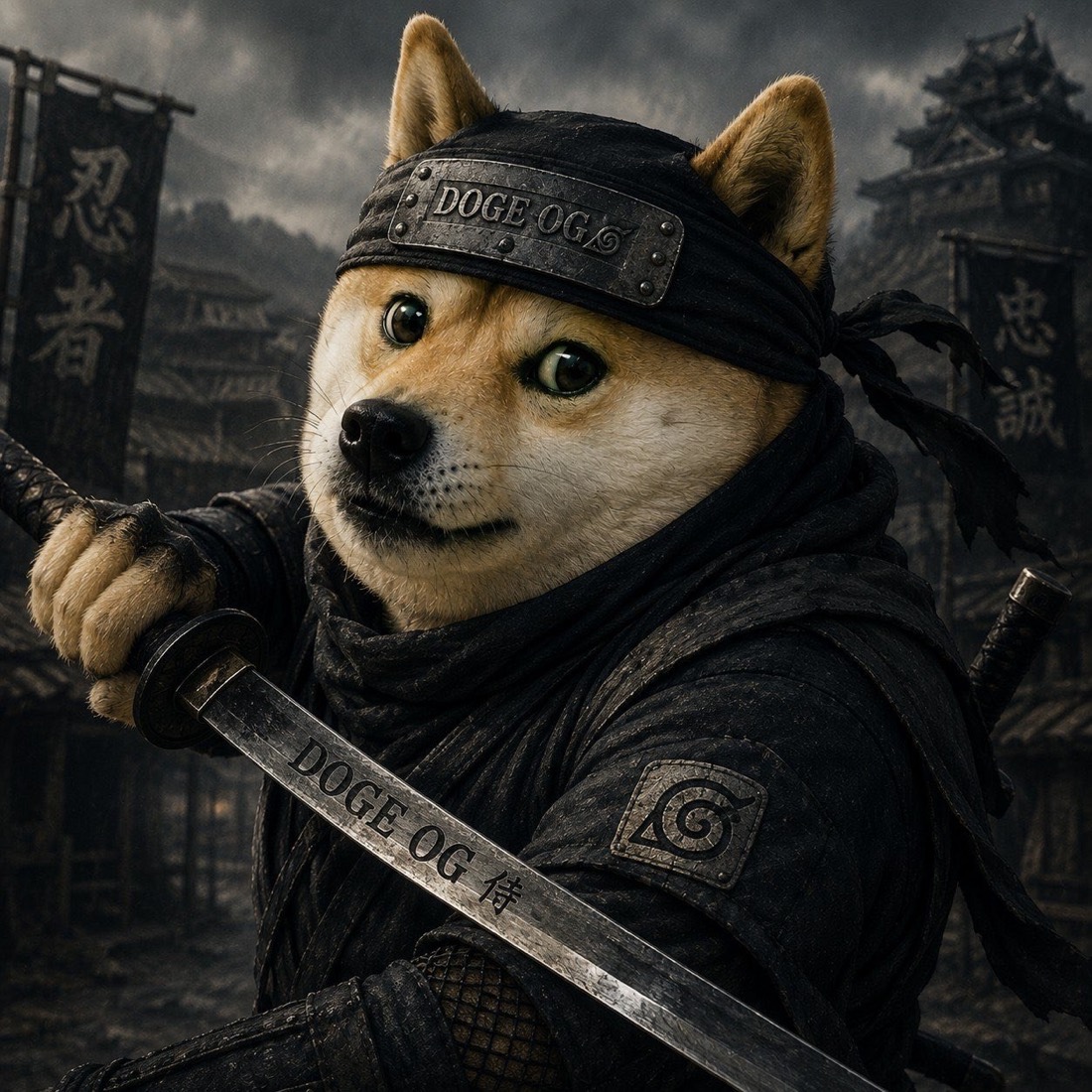 Doge as a ninja holding a blade